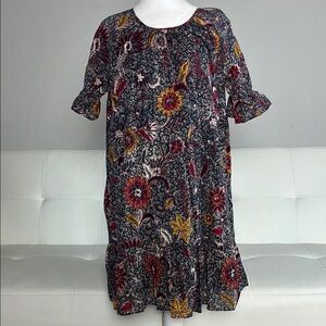 Madewell Floral Print Dress - Black, Red, Yellow